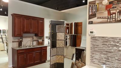 Countertop and tiling selections at Kitchen and bathroom remodeling ideas at Broadway Kitchens & Baths showroom