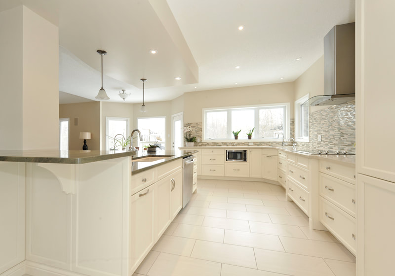 White kitchen with two long countertops